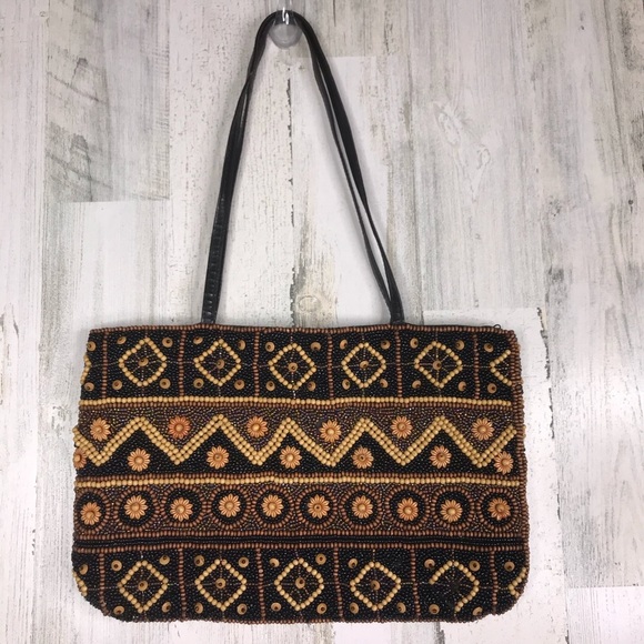 beaded double leather handle shoulder bag - Picture 4 of 7